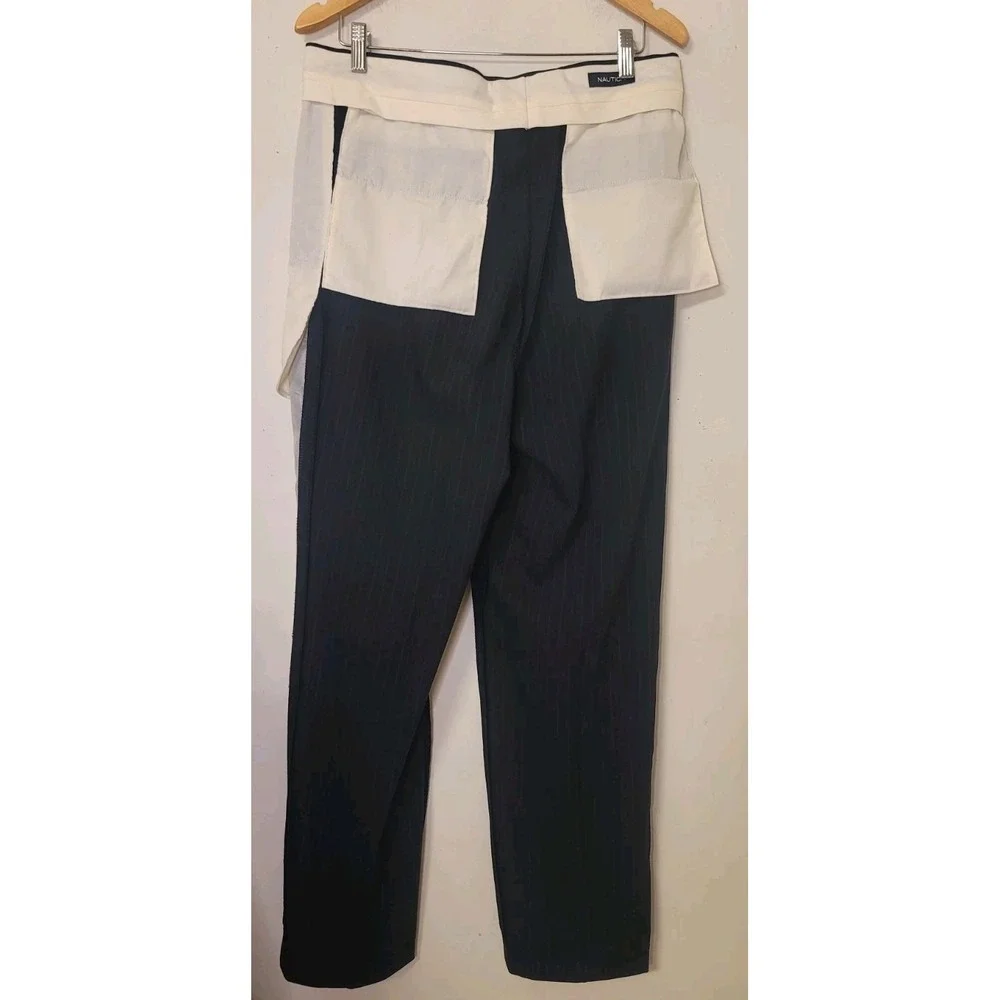 Nautica 2 Piece Suit 42L Navy Pinstripe‎ Jacket Pant 33x33 Pleated Cuff Wool